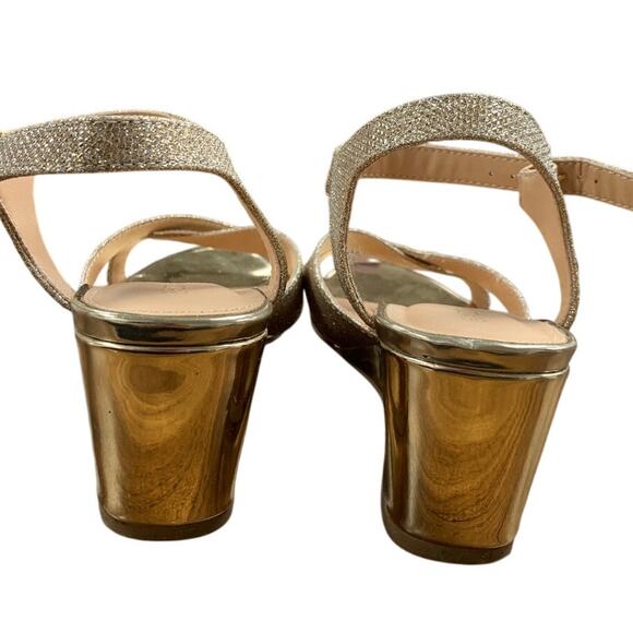 Pizz Annu Womens Size 8 Glitter Gold Wendy 2.5" Wedge Heel Ankle Strap Shoes - Picture 6 of 7